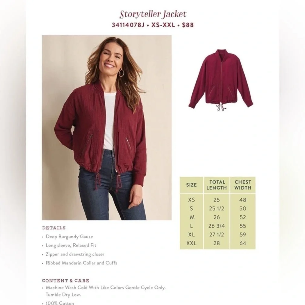 Matilda Jane Jacket Crimson Burgundy Lightweight Zipper Gauze NWOT